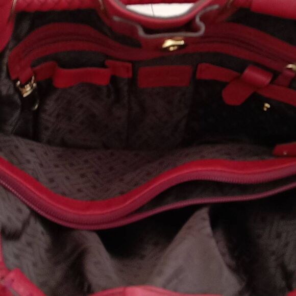 Cole Haan Women's Pebble Leather Brushed Braided Strap Bucket Bag Red - Picture 5 of 7